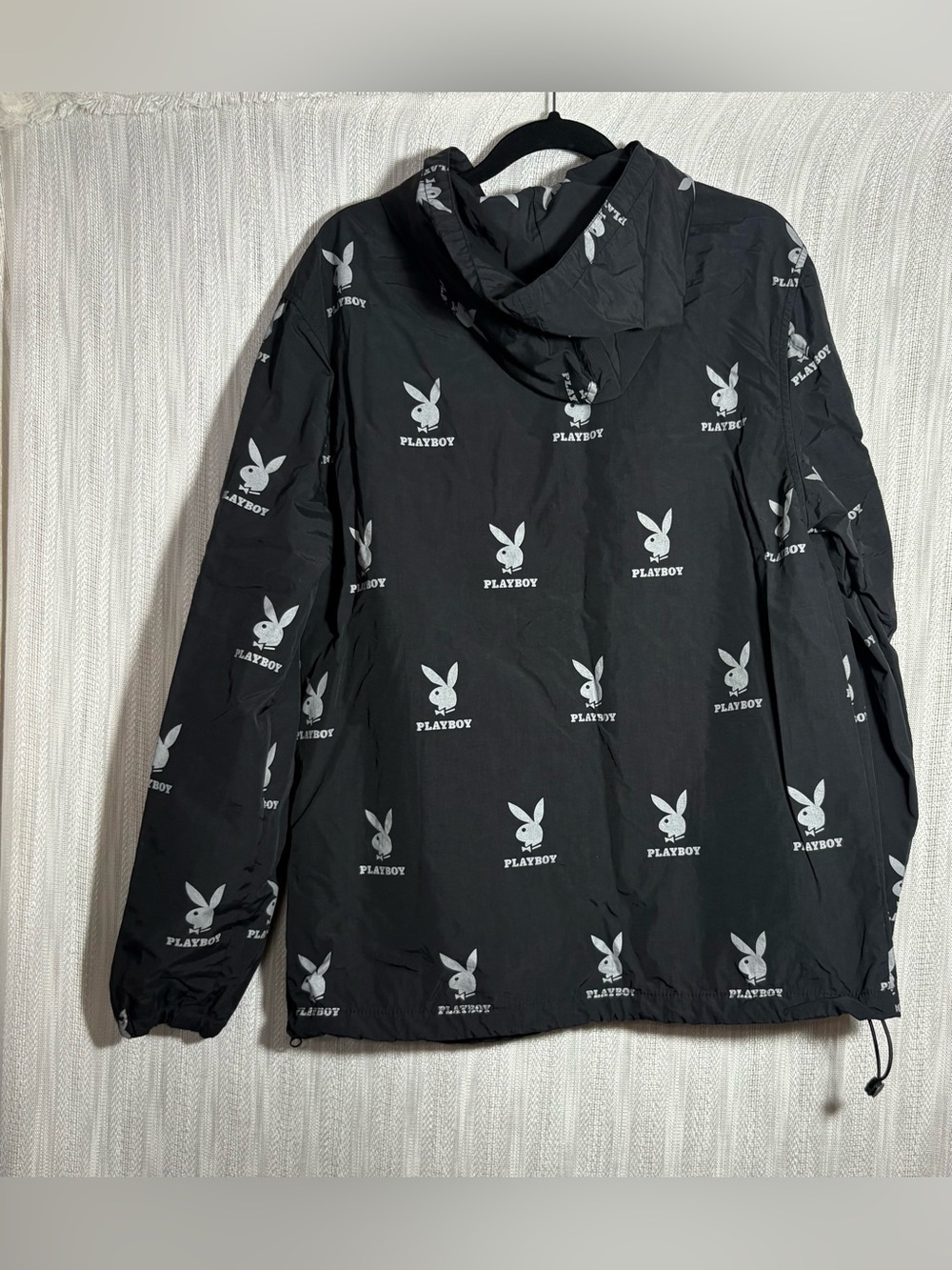 PLAYBOY Black Pullover Anorak with White Bunny Print - Picture 4 of 5